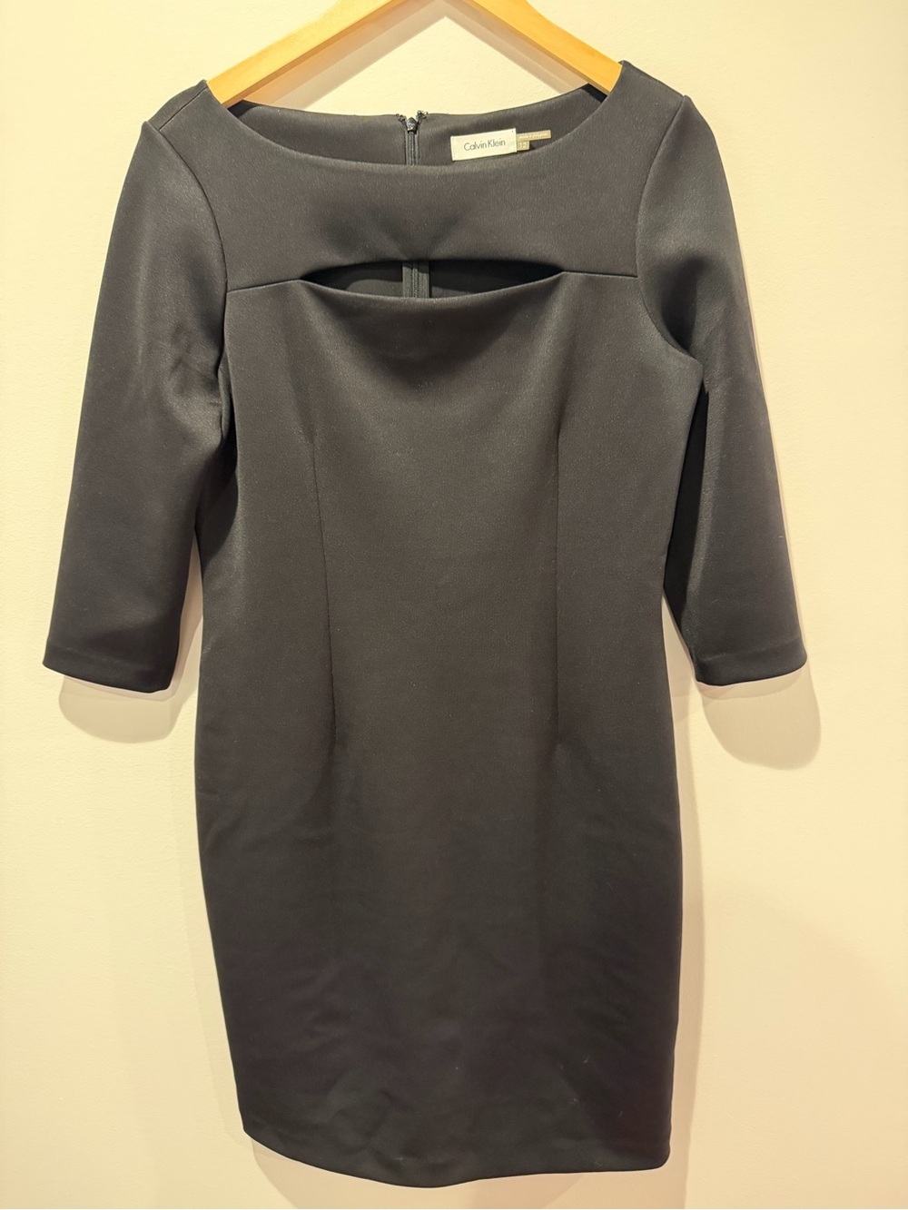 Calvin Klein Black Scuba Cutout Sheath Dress 3/4 Sleeve Little Black Dress 12